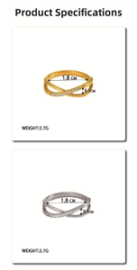 Detail view of gold and silver cross rings with dimensions 1.8cm diameter and 2.7g weight