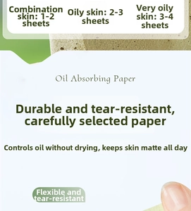 Guide for oil absorbing paper usage showing 1-4 sheets based on different skin oil levels