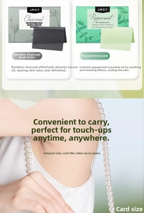 Detail of portable bamboo charcoal and mint facial blotting paper sets in a compact design