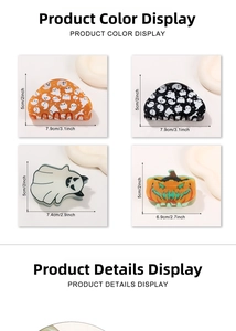 Collage showing 5cm Halloween hair claws with ghost and pumpkin patterns in various sizes