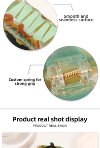 Detail of smooth marble texture finish and strong metal spring of the hair claw clip