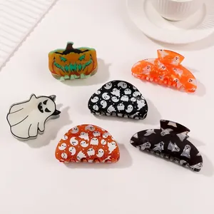 Halloween Ghost Pumpkin Hair Claw Clip Luminous Glitter PVC Plastic Hair Accessory For Women Festive Styling