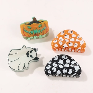Luminous Halloween hair claw clips set featuring pumpkin and ghost designs for women