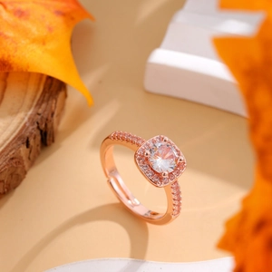 Elegant rose gold sugar-cube ring with square diamond and adjustable open band