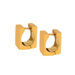Pair of minimalist square gold geometric hoop earrings with polished metal finish