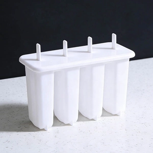 White 4-slot ice pop mold with sticks for DIY homemade popsicle making in a sleek design