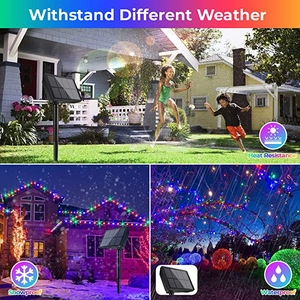 Solar fairy lights showing weatherproof performance in rain, snow and heat conditions
