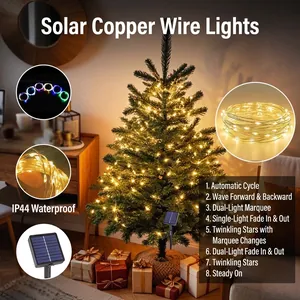 LED String Lights Solar Powered Copper Wire Waterproof Outdoor Garden Fairy Lights For Christmas Holiday Party Decoration