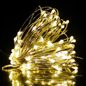 Solar warm white LED copper wire string lights for outdoor garden decoration