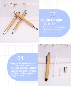 Detailed view of eco-friendly bamboo ballpoint pen with its internal components shown