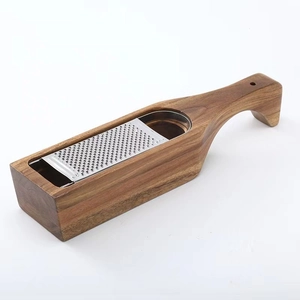 Stainless steel cheese grater with acacia wood storage box and ergonomic handle
