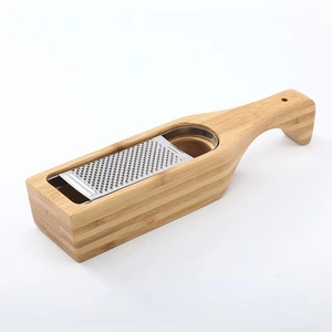Acacia wood cheese grater with stainless steel blade and built-in storage container