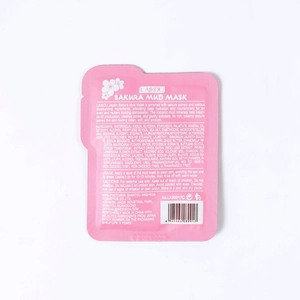 Detailed back view of LAIKOU Sakura mud mask sachet showing ingredients and usage instructions