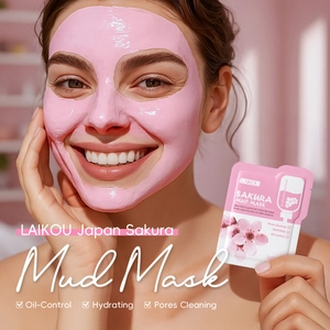 Detail of LAIKOU Japan Sakura mud mask texture being applied on face for oil-control