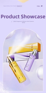 Details von 100ml Haaröl-Sprayflaschen in Freesia und Bluebell Düften mit Verpackung