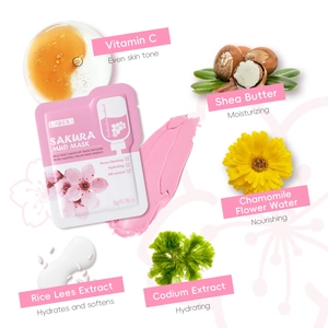 Detail of Sakura mud mask 5g pouch with natural extracts for deep pore cleansing