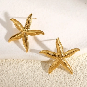 Sea Starfish Shell Coral Stud Earrings 18K Gold Plated Stainless Steel Waterproof Niche Design Jewelry For Women