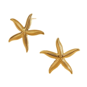Elegant 18k gold plated stainless steel starfish stud earrings on a clean white background