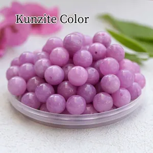 Close-up of lavender kunzite color natural stone beads for DIY jewelry making