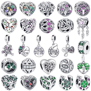 925 Sterling Silver Charms Bracelet Necklace DIY Jewelry Making Life Tree Family Heart Flower Beads Zirconia Enamel