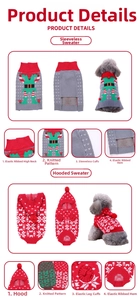 Close-up of dog Christmas sweaters featuring snowflake patterns and rib knit collar detail