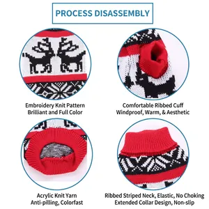 Christmas dog sweater with reindeer pattern and ribbed turtleneck for winter warmth