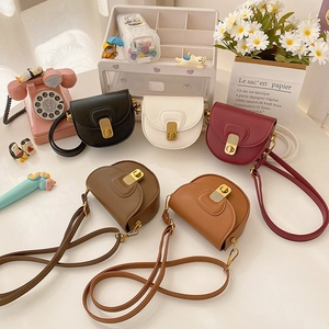 Girls Mini Saddle Crossbody Bag Retro PU Leather Solid Color Small Shoulder Bag With Vintage Buckle For Children