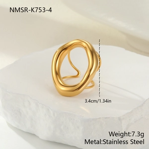Artistic golden irregular stainless steel ring with 3.4cm height and sculptural design
