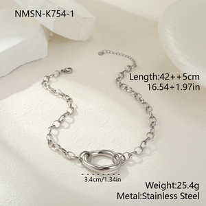 Detail of silver stainless steel necklace showing double ring oval pendant dimensions