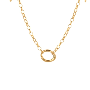 Minimalist gold-plated geometric hollow oval pendant necklace with polished fine link chain