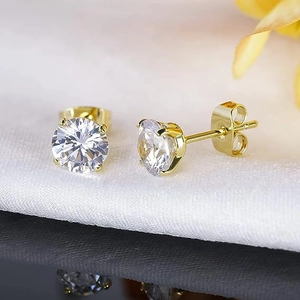 Classic Round Cubic Zirconia Stud Earrings Stainless Steel Four-Prong Setting Minimalist Daily Jewelry For Women Men