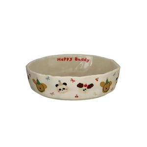 Creamy matte ceramic bowl with cute panda and bear animal motifs for pasta or salad