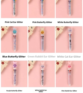 Nine styles of cartoon 10-color ballpoint pens with sequin spheres and cute patterns