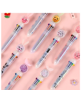 Detailed top view of 10-color cartoon retractable ballpoint pens with sequined ears