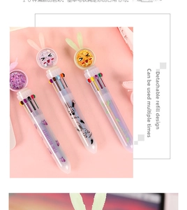 Detail of multi-color retractable ballpoint pen with removable refill design