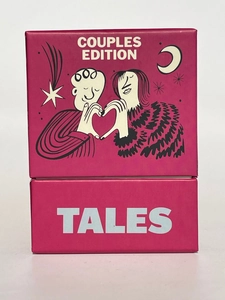 Vertical stack of two pink Tales Couples Edition game boxes with heart hand illustration