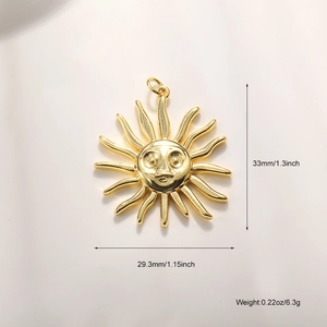 Detail of sun face charm with dimensions 33mm by 29.3mm and weight 6.3g for DIY jewelry