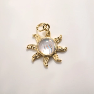 Golden sun pendant with central crystal for DIY necklace and earring jewelry making