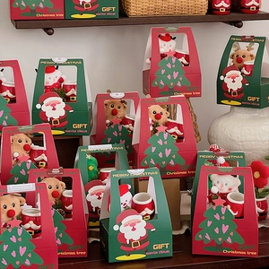 Christmas square gift boxes with Santa Claus and tree designs for holiday gifts