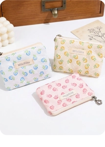Three floral lace coin purses in pink, blue, and beige with cute metal flower zippers