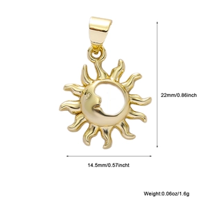 Detail of sun and moon charm with dimensions showing 22mm height and 14.5mm width