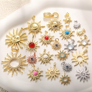 Real Gold Plated Copper Sun Pendants Starburst Charms With Zirconia Enamel For DIY Necklace Bracelet Earrings Jewelry Making Findings