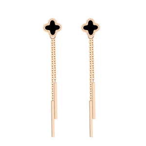 Chic rose gold four-leaf clover drop earrings with tassel and geometric charms