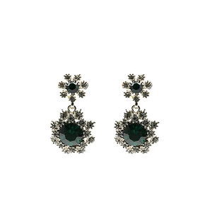 Boucles d'oreilles vintage avec pierres vert émeraude et cristaux clairs scintillants