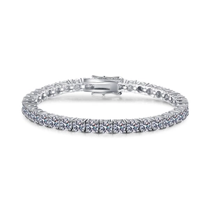 Close-up of S925 sterling silver tennis bracelet with round-cut moissanite and secure clasp