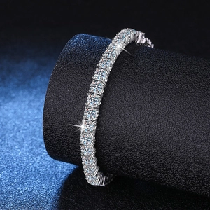 S925 sterling silver tennis bracelet with brilliant moissanite stones on display stand