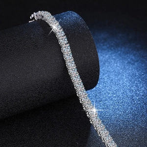Luxurious S925 sterling silver tennis bracelet with brilliant moissanite stones on black