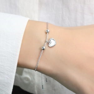 Heart Natural Mother Of Artificial Pearl Bracelet Copper Adjustable Sliding Minimalist Jewelry Gift For Women