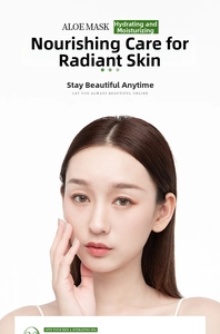 Moisturizing aloe vera sheet mask on Asian female model with hydrated radiant skin texture