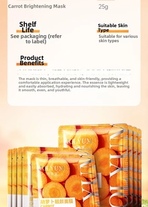 Detail of JOLYUM carrot face mask sheet showing refreshing hydrating essence packaging